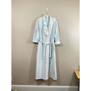 VTG Kayser Womens Plush Full Length Robe Size Medium White Striped Pockets Soft